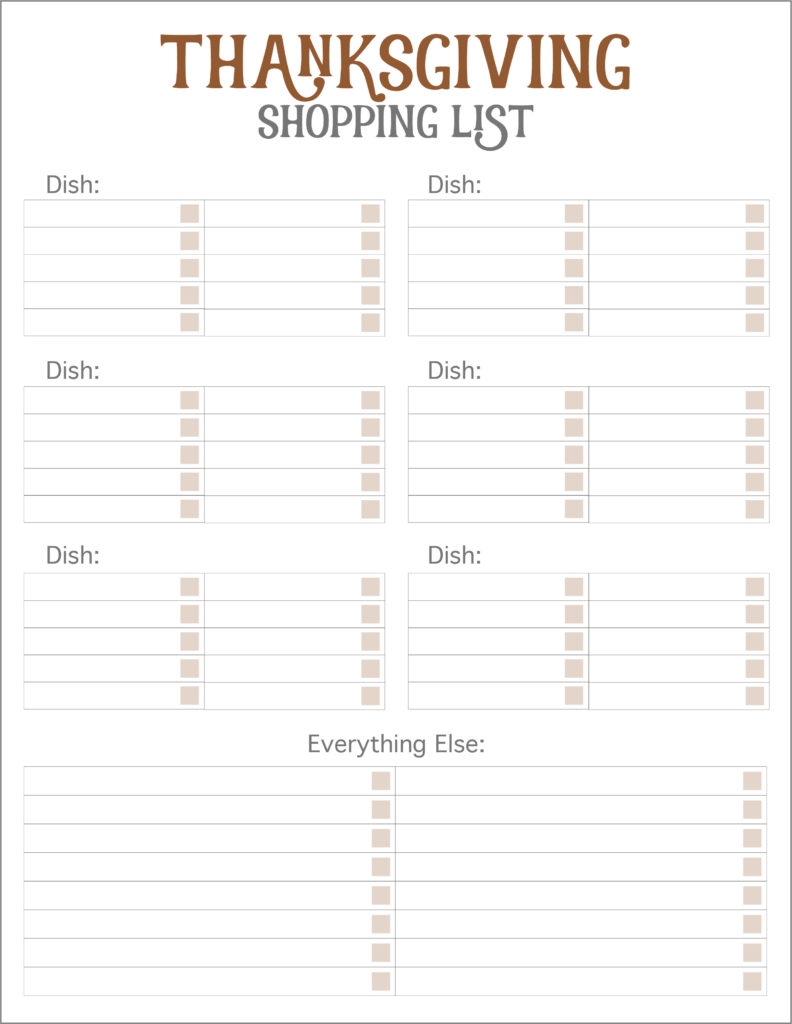 Thanksgiving Shopping List Printable