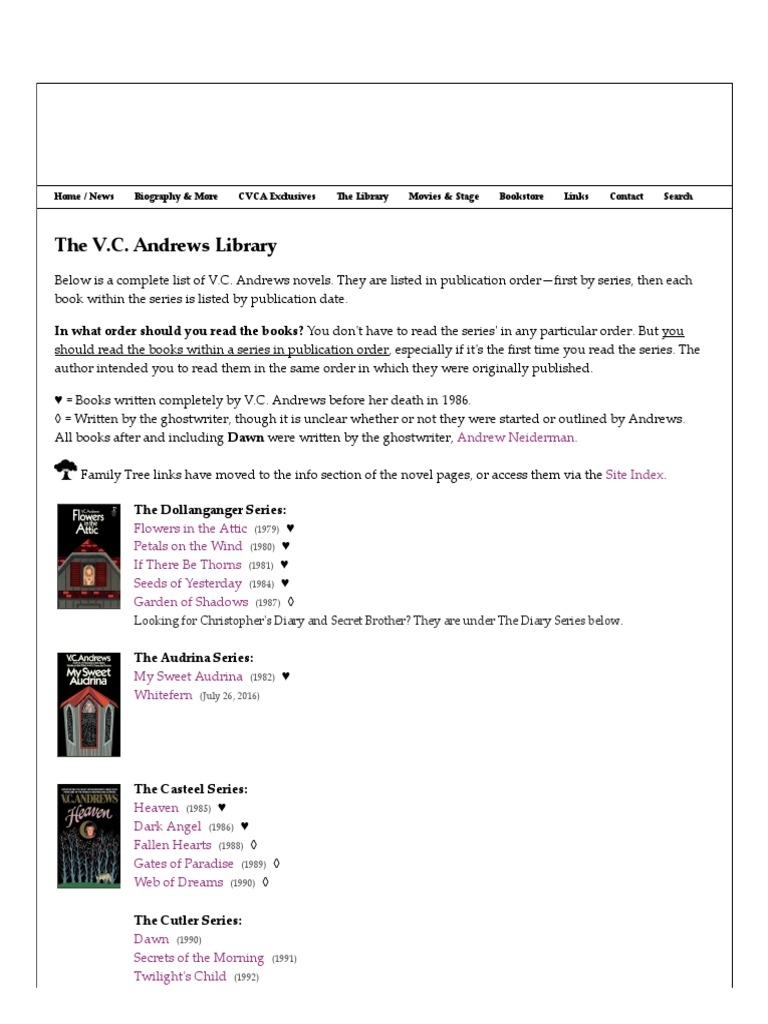 The Complete V C Andrews Book List Worksheets Library