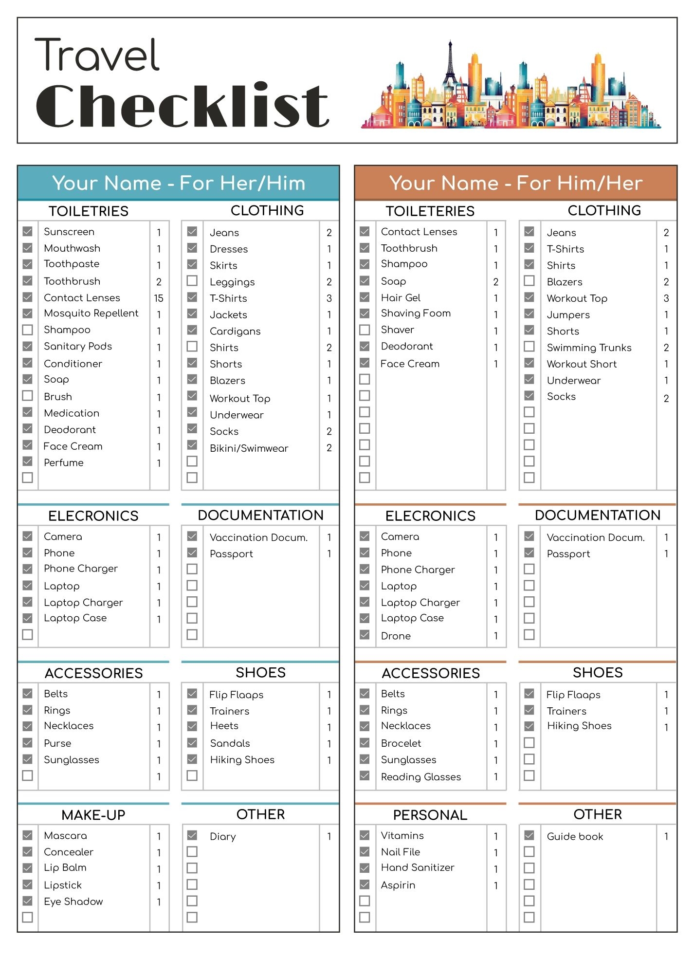 Travel Checklist Free Google Sheets Excel Template