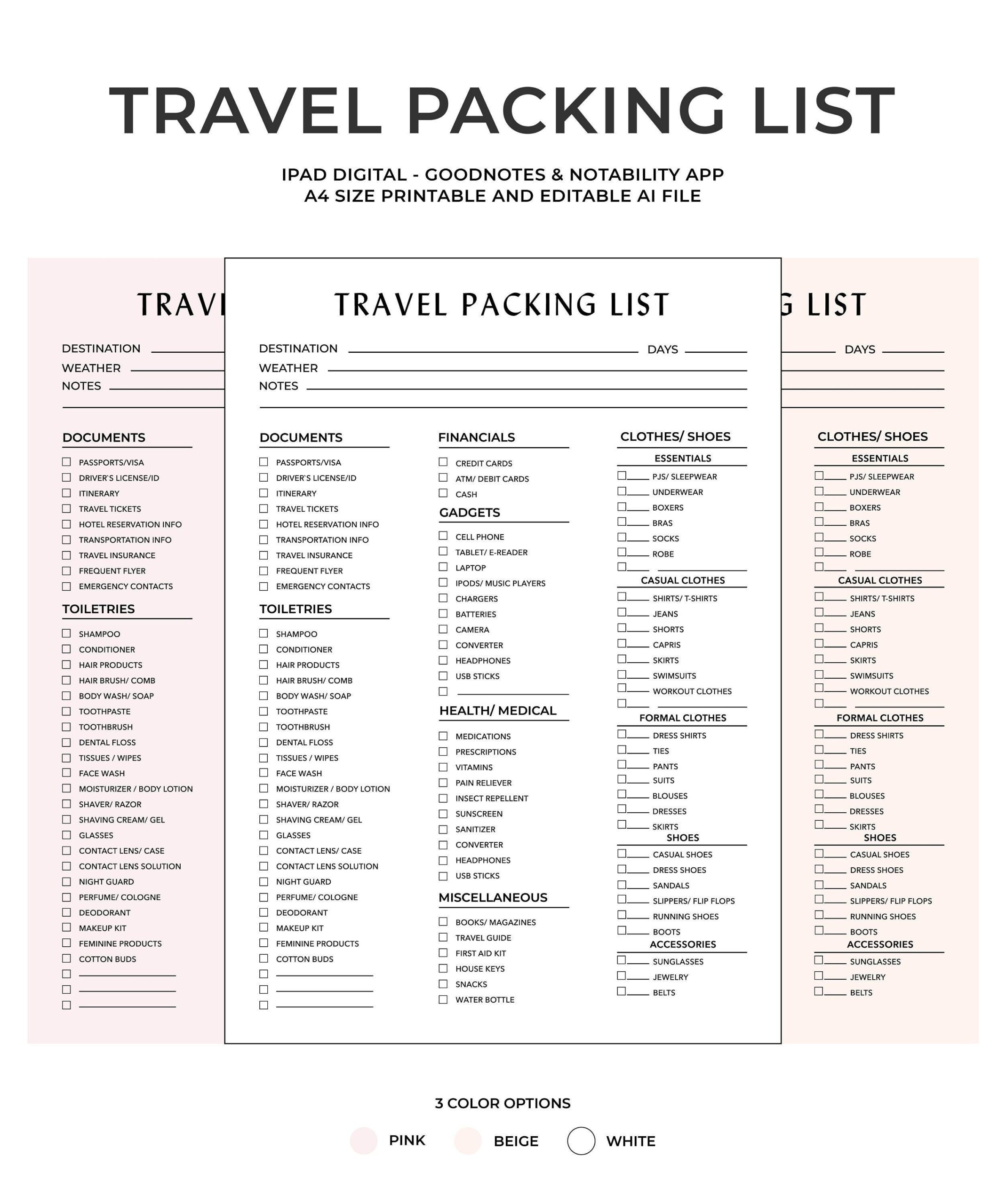 Travel Packing List Printable Packing List For Travel Visa Credit 