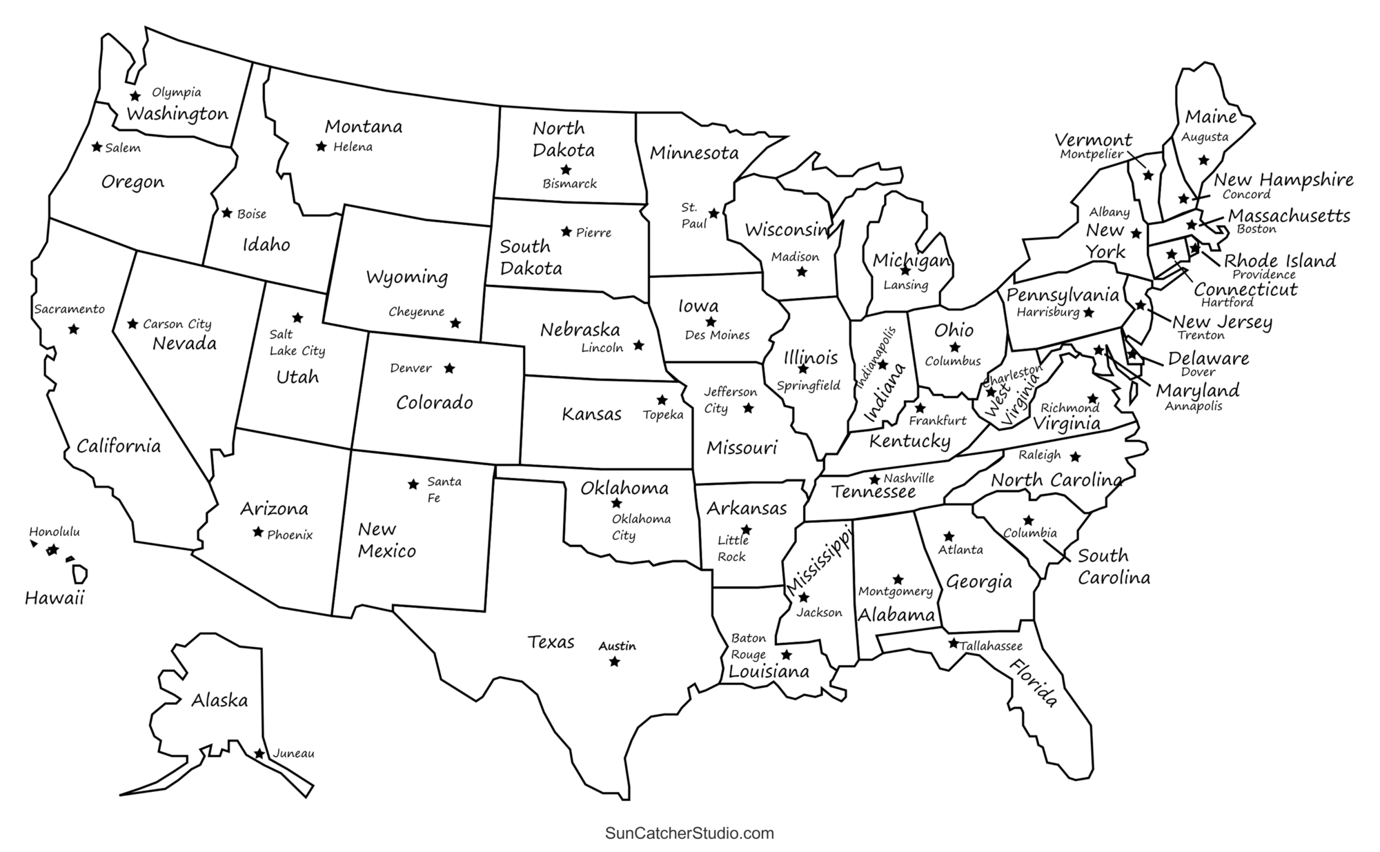 USA States And Capitals Printable Map Worksheet 40 OFF