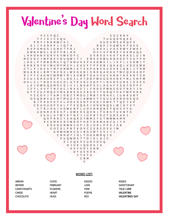 Valentines Word Search Free Printable