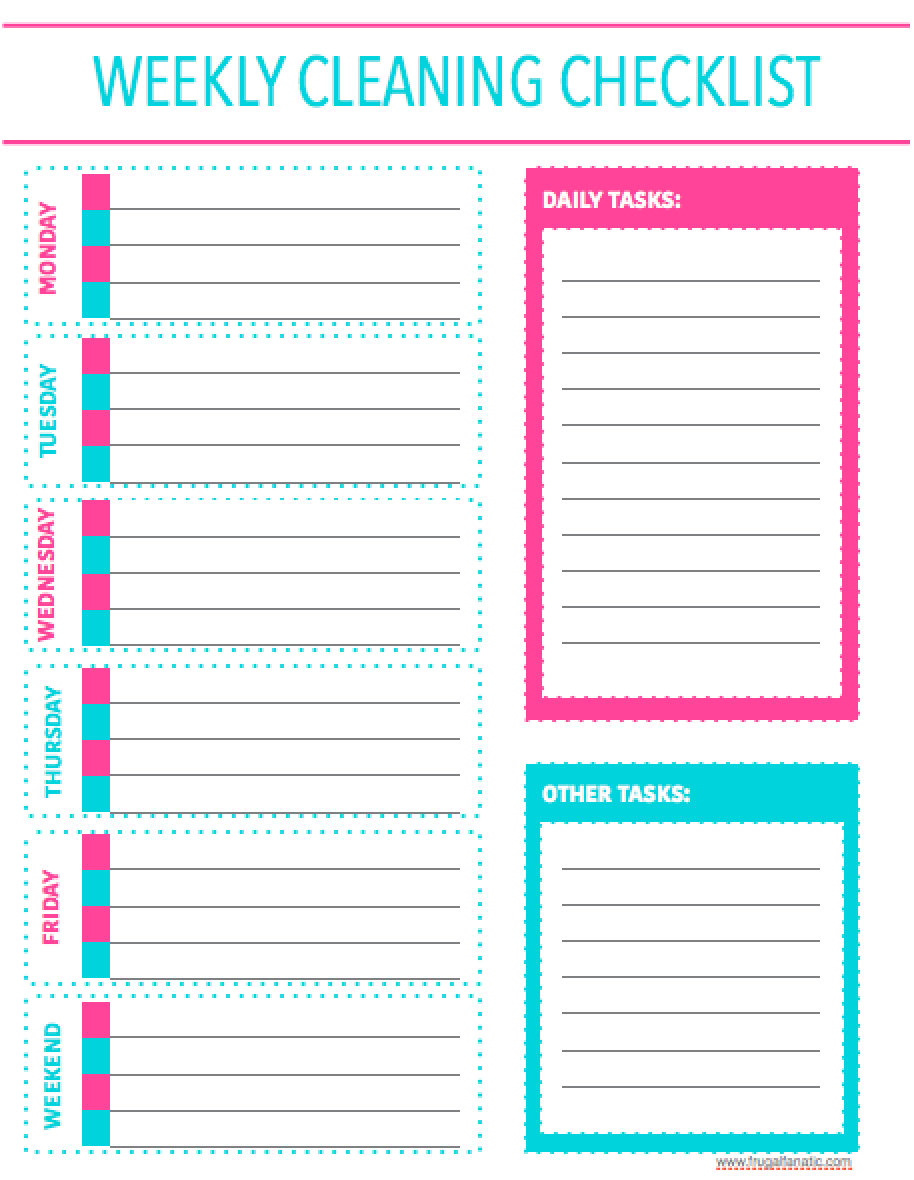 Weekly Cleaning List Printable