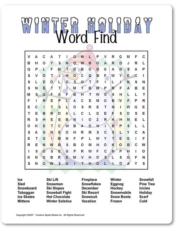 Winter Holiday Word Search Printable Word Search Maker