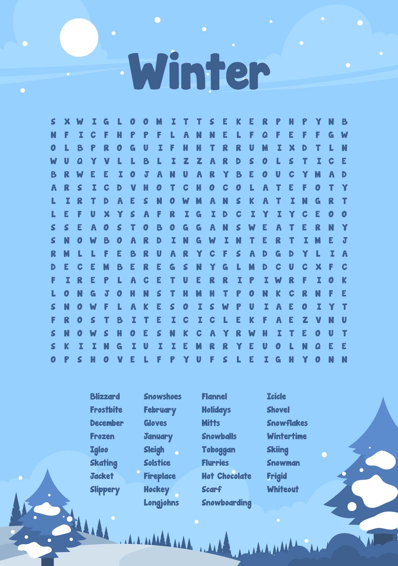 Winter Word Search Difficult Printable Word Search Maker