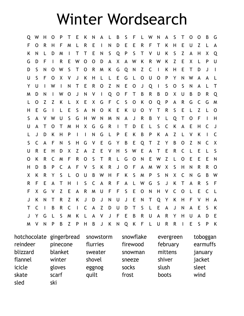 Winter Word Search Puzzles Printable