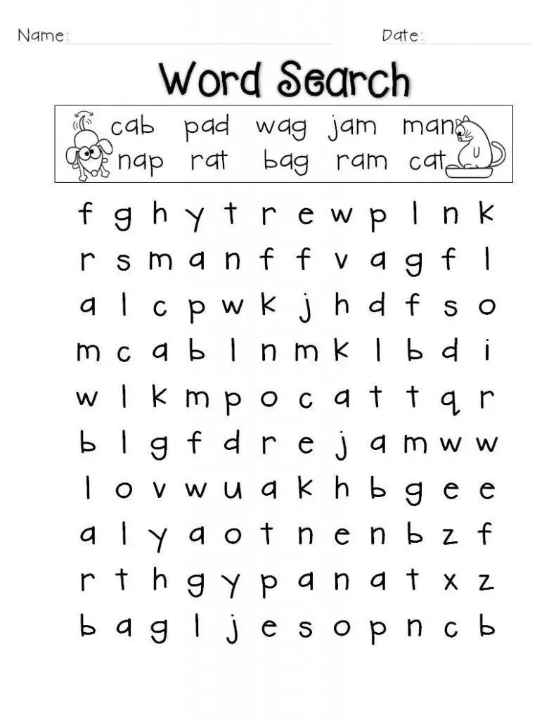 Word Search Puzzles For First Graders