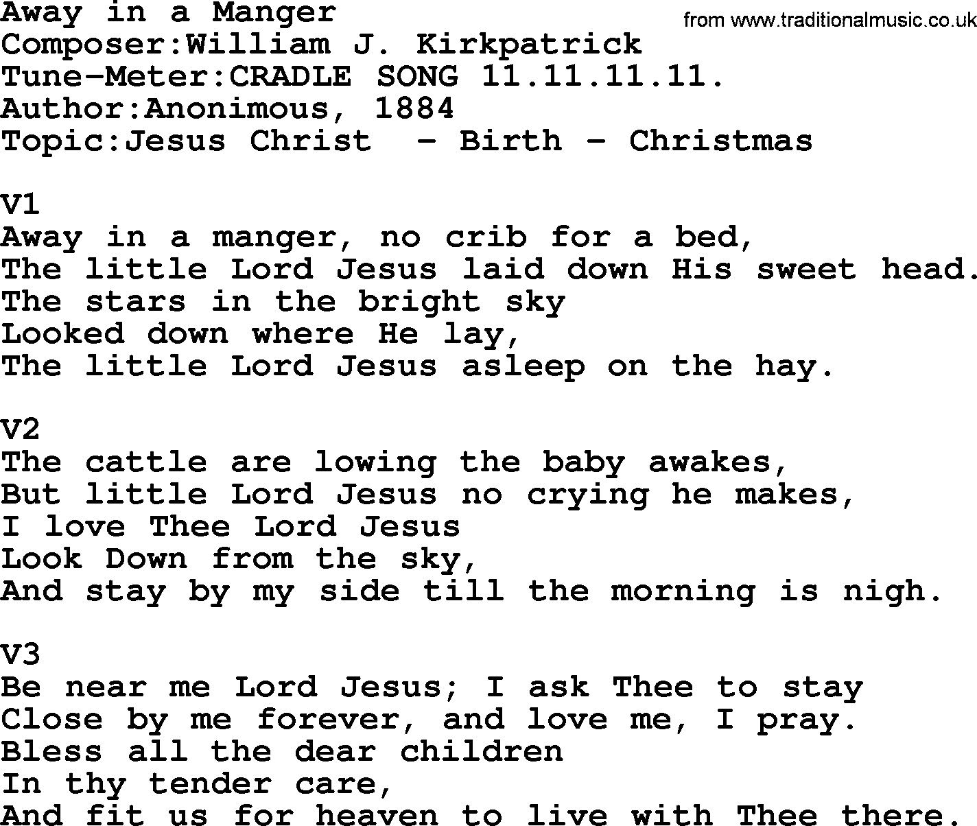 Words For Away In A Manger Printable