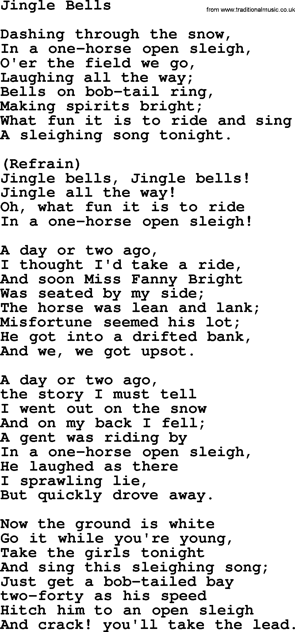 Words Jingle Bells Printable