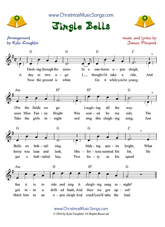 Words To Jingle Bells Song Printable