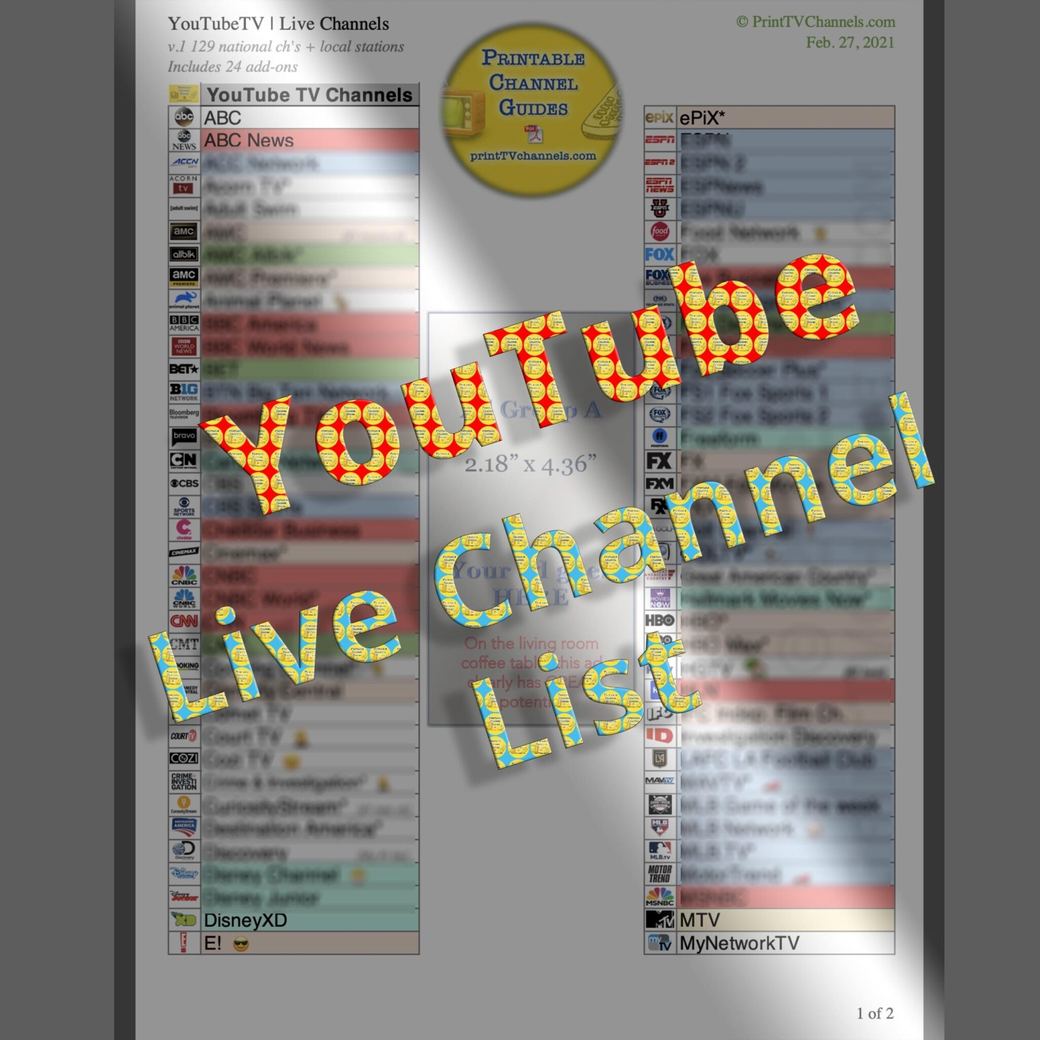 Youtube Tv Channel List Printable Printable Calendar